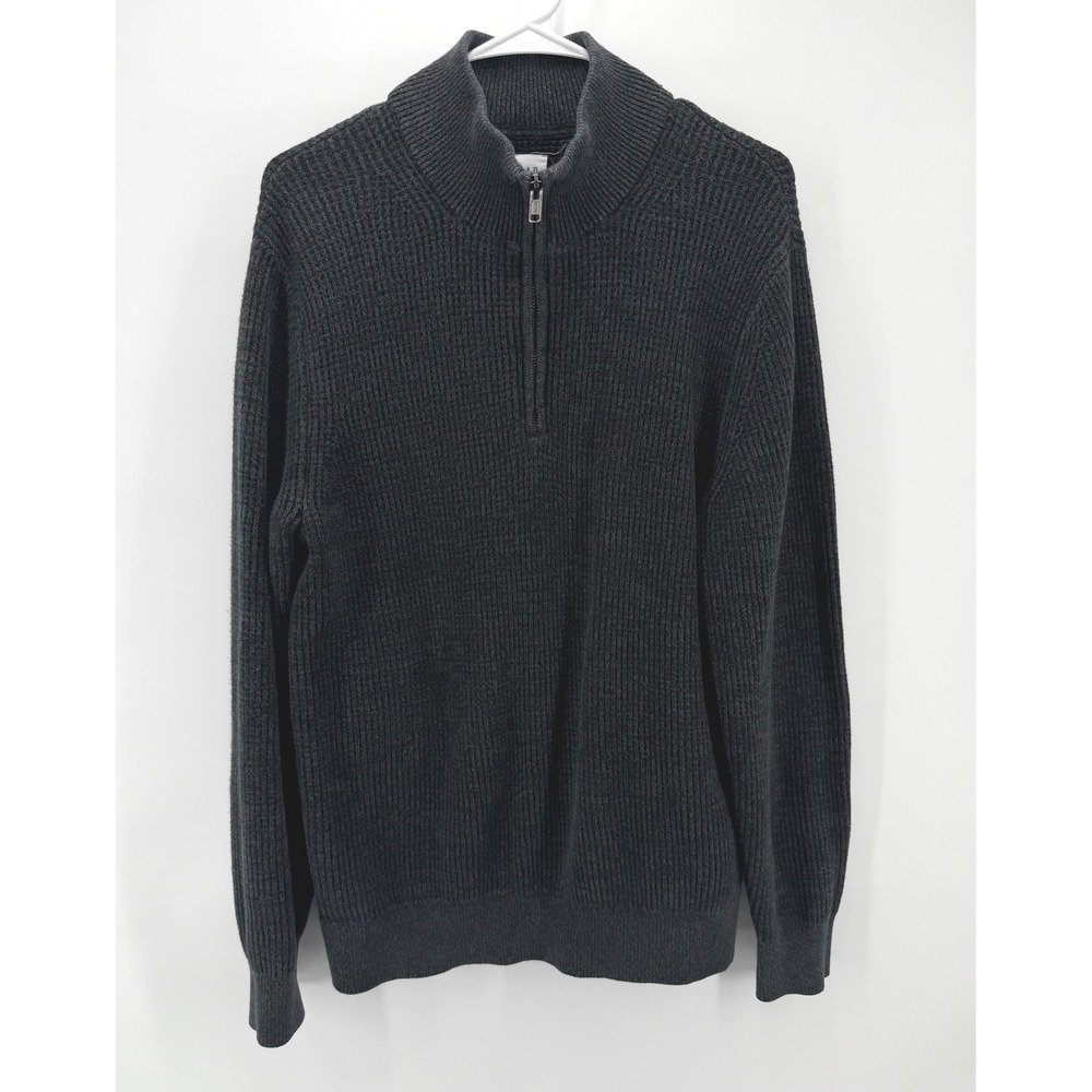 Gap Quarter Zip Sweater Charcoal Gray Waffle Knit Preppy Relaxed Cotton Men M